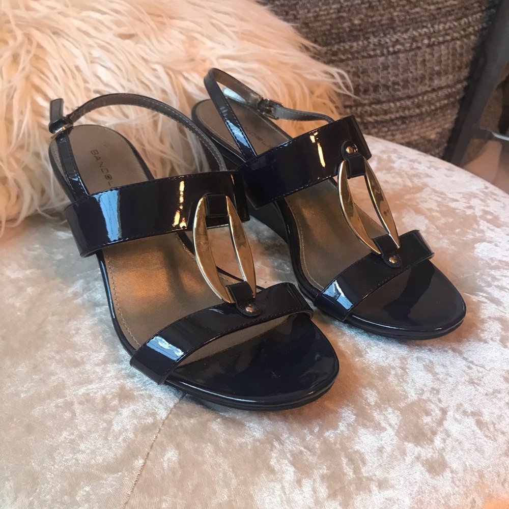 Navy blue strappy wedges